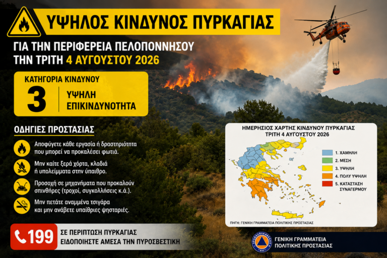 Κορινθία: Αυξημένη επιφυλακή την Τρίτη λόγω υψηλού κινδύνου πυρκαγιάς