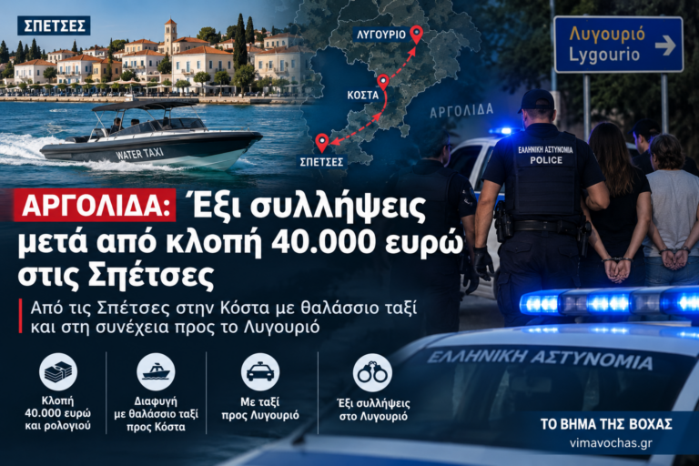 Αργολίδα: Έξι συλλήψεις μετά από κλοπή 40.000 ευρώ στις Σπέτσες