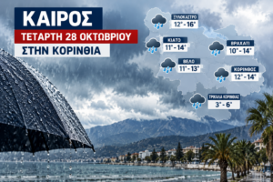 Κορινθία: Βροχές και χαμηλές θερμοκρασίες σήμερα, Τετάρτη 28 Οκτωβρίου